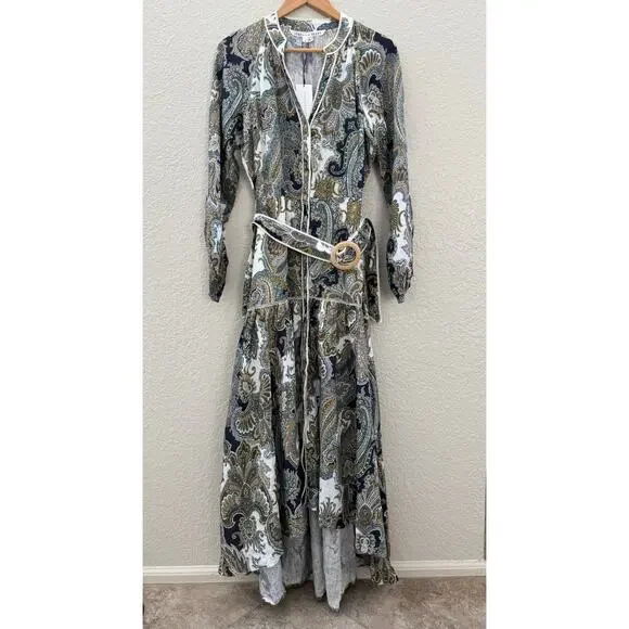 NWT $795 Veronica Beard Kadar Printed Linen Belted Maxi Dress - Picture 6 of 10